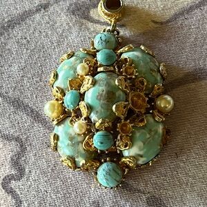 Easter Egg Turquoise Pendant Set in Gold .. a Statement.. approx 2.5”